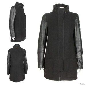 MACKAGE AZEL Black Wool & Premium Leather Coat Quilted Insulated XSmall